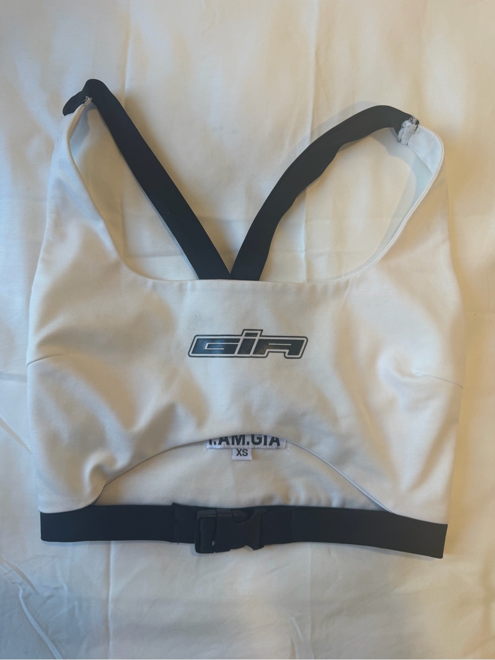 I.Am.Gia White Crop Sports Top with Black Straps